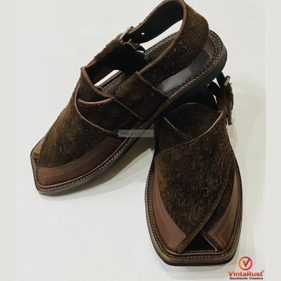 Classic Peshawari Sandals for Men, Stylish Dark Brown Suede Peshawari Chappals,